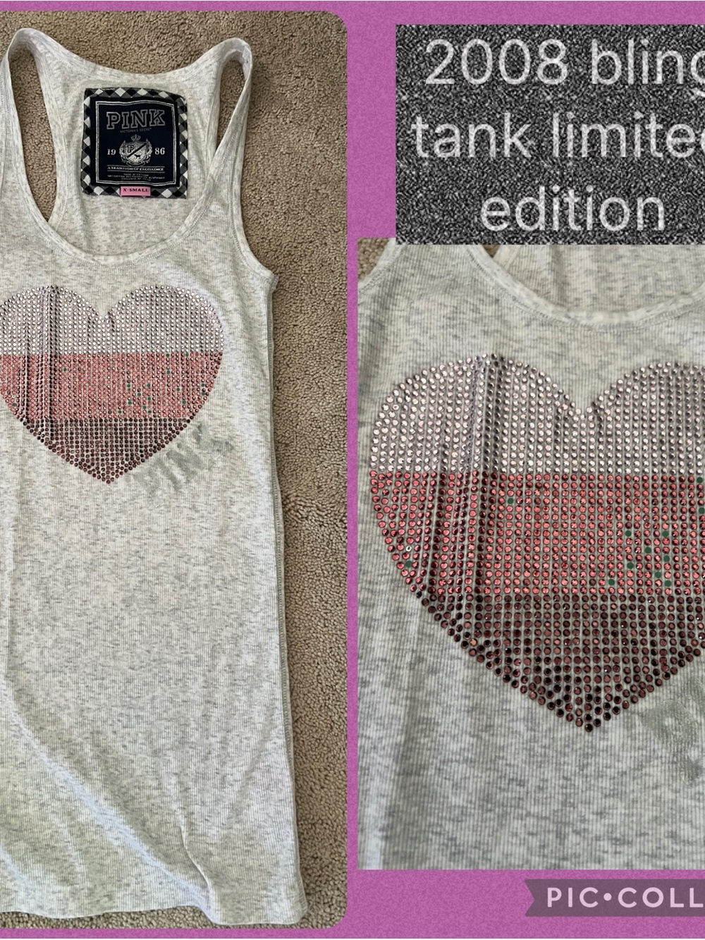 PINK BY VICTORIA SECRET TANK BLING RIBBED TANK HTF VINTAGE ISO 2008 COLLECTION